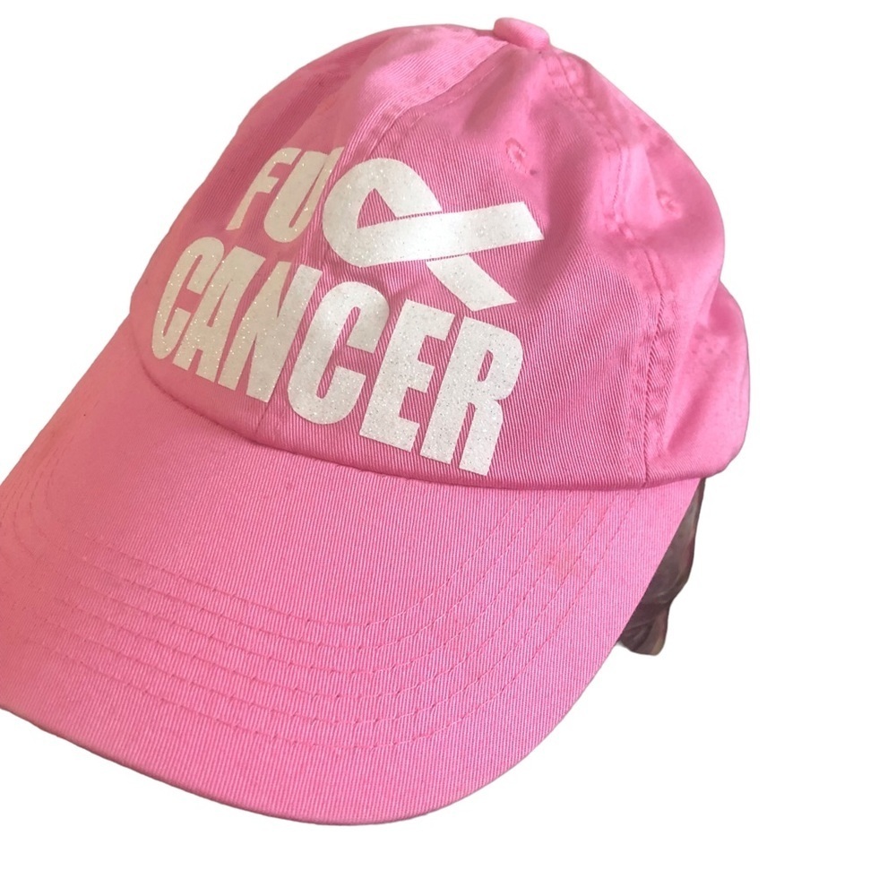 Cancer Pink Port Authority Adjustable Hat White Sparkle Words Cotton OS